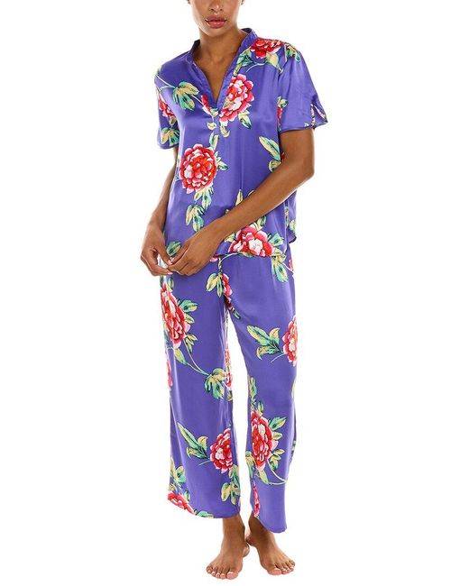 N Natori Island Fleur Matte Satin 2pc Pajama Set in Blue | Lyst