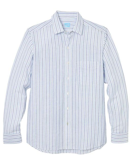 J.McLaughlin Blue Stripe Gramercy Modern Fit Linen-blend Shirt for men