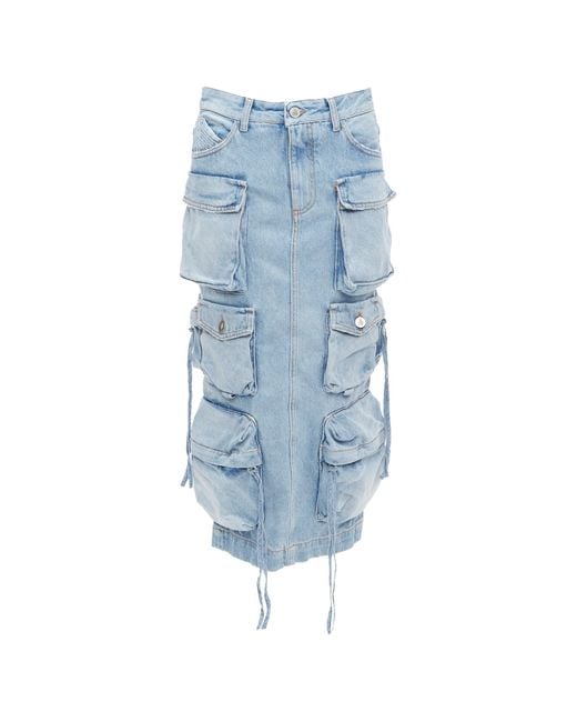 The Attico Blue Denim Multi Pocket Cargo Midi Skirt