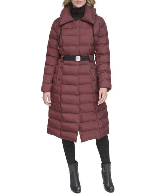 Kenneth Cole Red Hooded Cire Puffer Coat