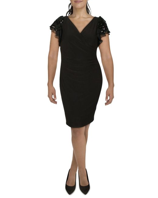 Lauren by Ralph Lauren Black Jersey Gathered Cocktail And Party Dress