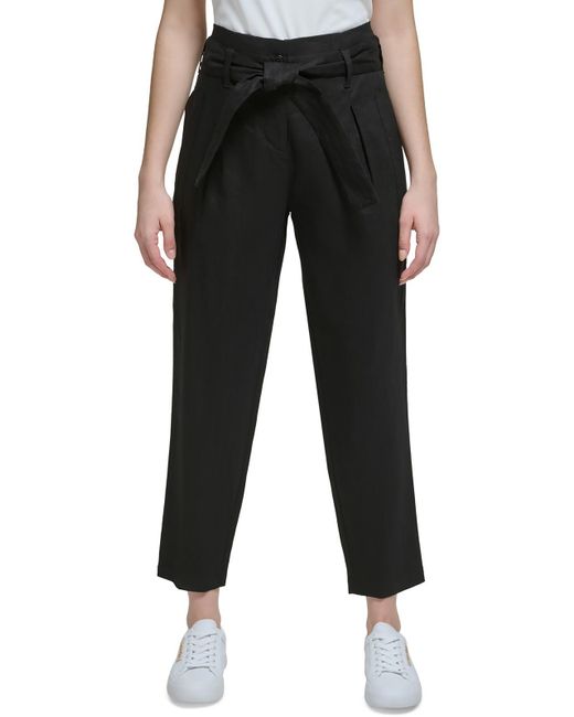 Calvin Klein Black Linen High Waist Cropped Pants