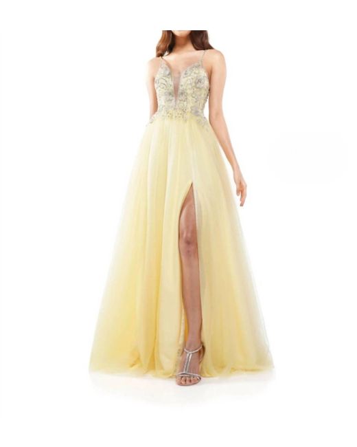 Colors Dress Yellow Beaded Bodice Ball Dress