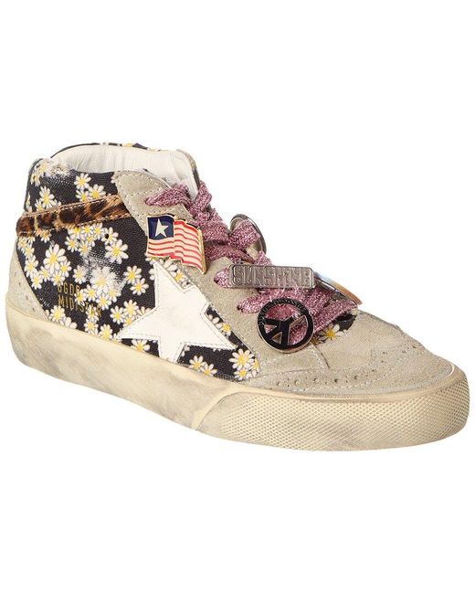 Golden Goose Deluxe Brand Pink Mid Star Daisies Printed Canvas Upper