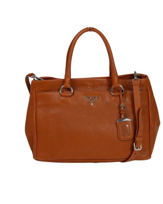 Prada Brown Vitello Leather Tote Bag (pre-owned)