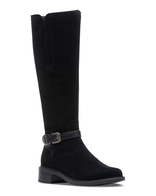 Clarks Black Maye Aster Suede Buckle Knee-high Boots