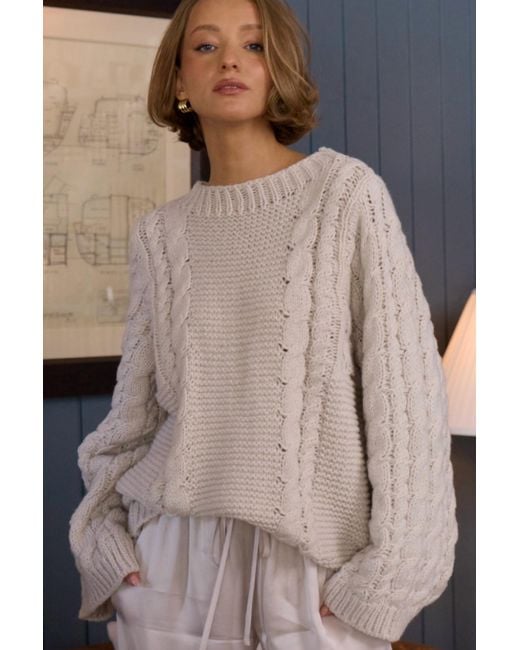Stellah White Cable Oversize Pullover Sweater