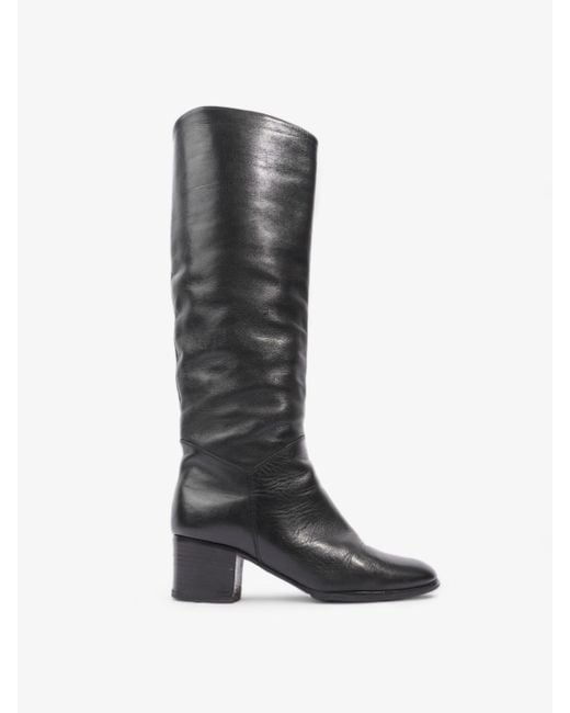 Chanel Black Cc Knee High Riding Boots Leather