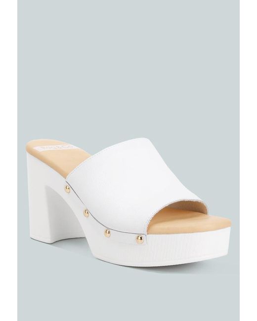 Rag & Co White Drew Recycled Leather Block Heel Clogs