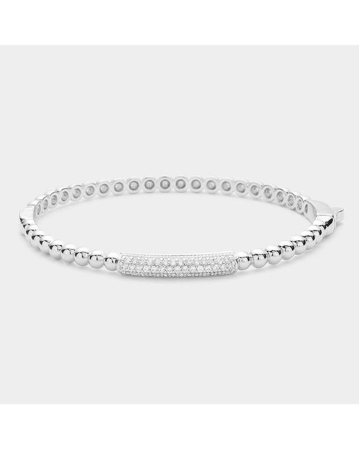 Fashnzfab Metallic Cz Stone Paved Bar Pointed Bangle Bracelet Rhodium