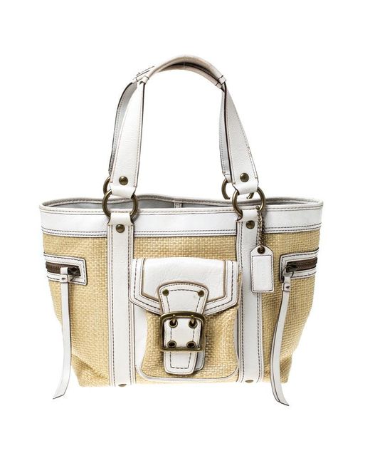 COACH Metallic Straw And Leather Tote