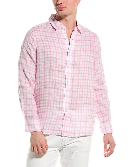 Raffi Pink Two Color Plaid Printed Linen Shirt for men