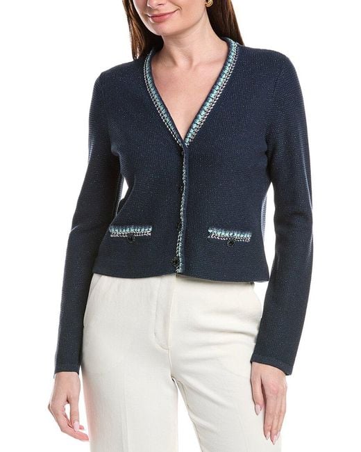 St. John Blue V-Neck Four Button Jacket