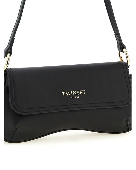 Twinset Black Twinset Leather Shoulder Bag