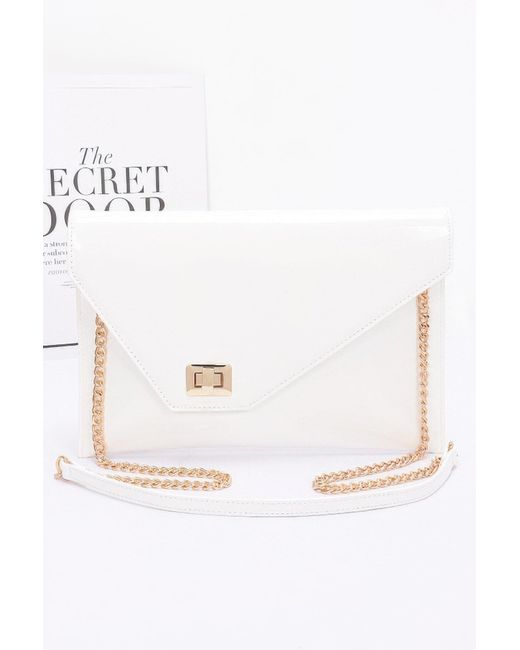 Fashnzfab White Enamel Envelope Clutch