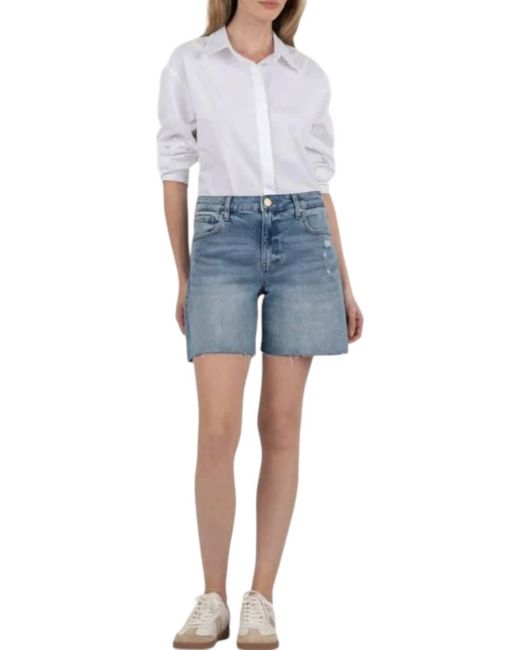 Kut From The Kloth Blue Hailey High Rise Short With Raw Hem