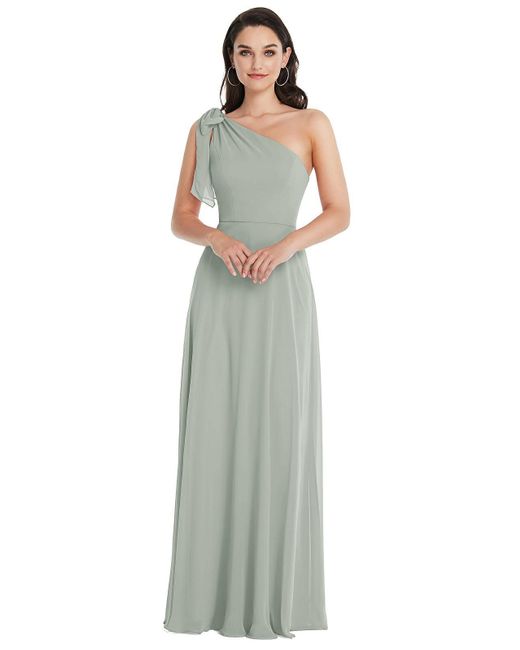 After Six Multicolor Draped One-shoulder Maxi Dress With Scarf Bow