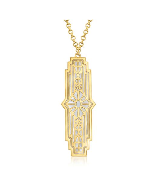 Ross-Simons Multicolor Italian Mother-of-pearl Art Deco-style Pendant Necklace In 14kt Yellow Gold