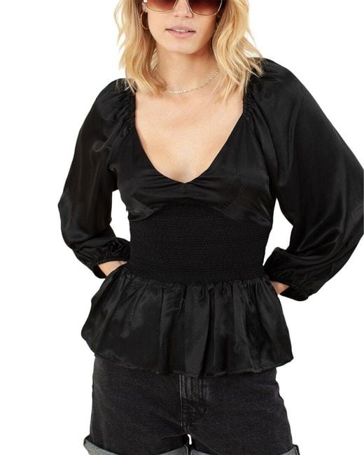 Hale Bob Black Solid V-Neck Silk-Blend Top