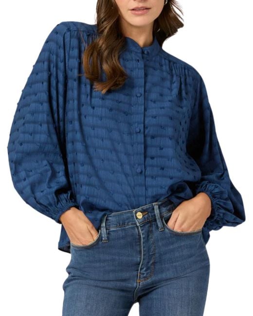 Shoshanna Blue Cameron Button Front Top