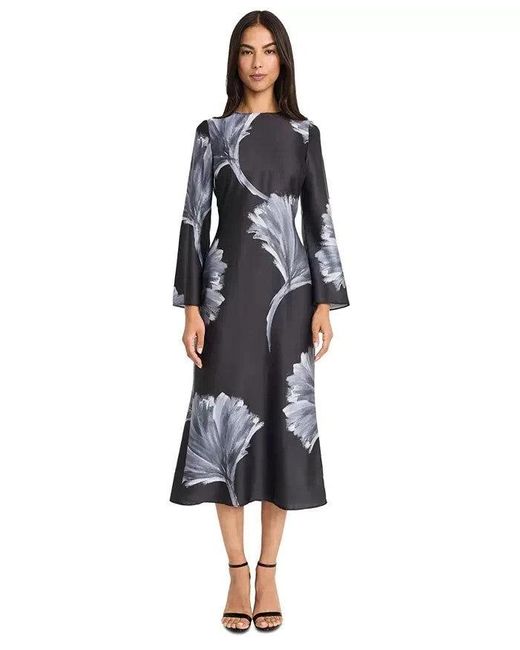 Donna Morgan Black Midi Dress Floral Print Cutout-Back Preppy Fts1451