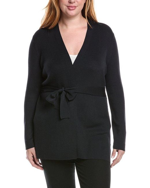 Lafayette 148 New York Black Belted Rib Silk-Blend Cardigan
