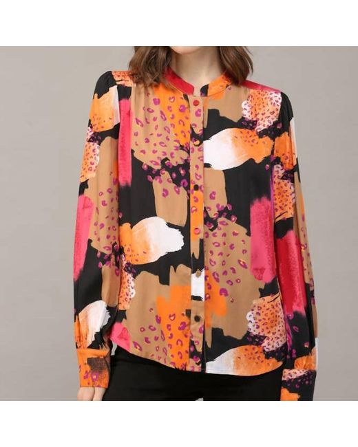 Fate Orange Abstract Print Rayon Satin Button Down Shirt