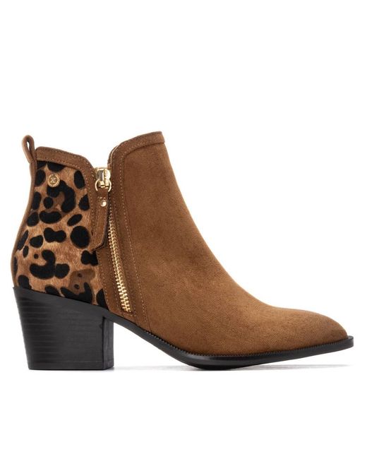 Xti Brown Suede Heeled Ankle Booties By