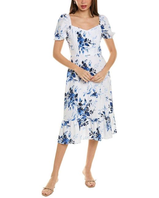Ellen Tracy Blue Sweetheart Linen-blend Midi Dress