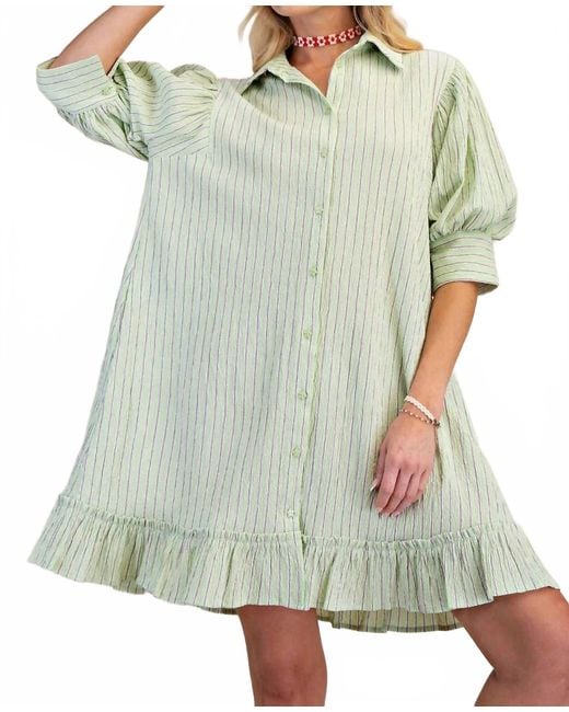 Easel Green Collared Stripe Dress
