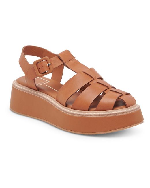 Dolce Vita Brown Tristy Leather Ankle Strap Flatform Sandals