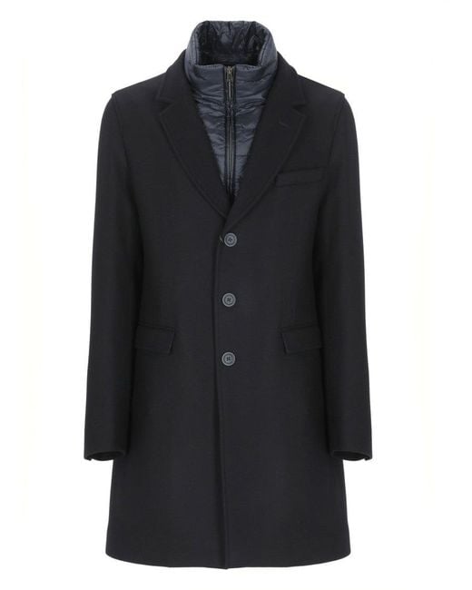 Herno Black Tailored Wool Coat With Peak Lapel for men