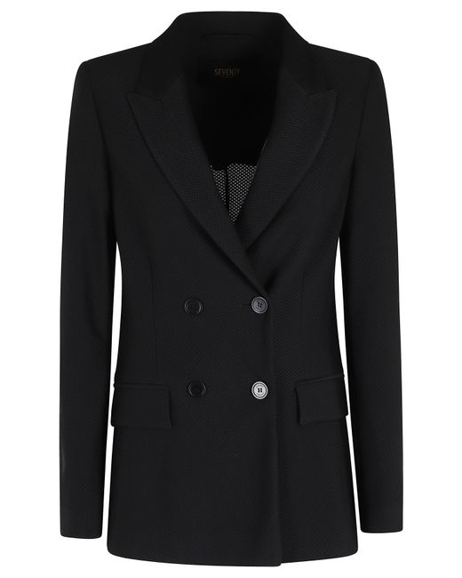 Seventy Black Technical Mesh Double-Breasted Polyamide Blazer