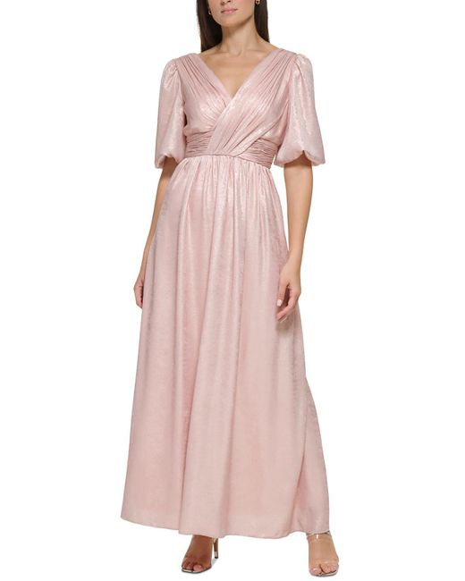 DKNY Pink Metallic Puff Sleeve Evening Dress