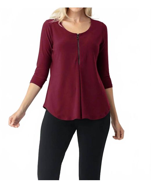 Sympli Red 3/4 Sleeves Zest Henley Top