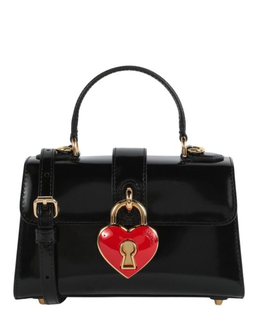 Moschino Black Heart Lock Patent Leather Shoulder Bag