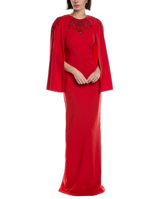 Marchesa Red Crepe Maxi Dress
