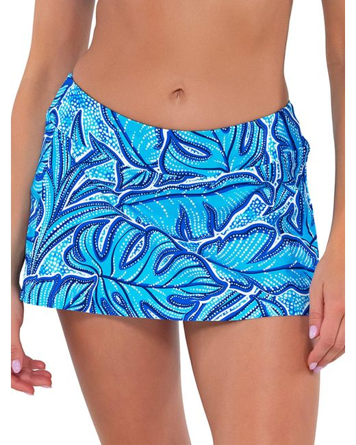 Sunsets Blue Printed Sporty Skirted Bikini Bottom
