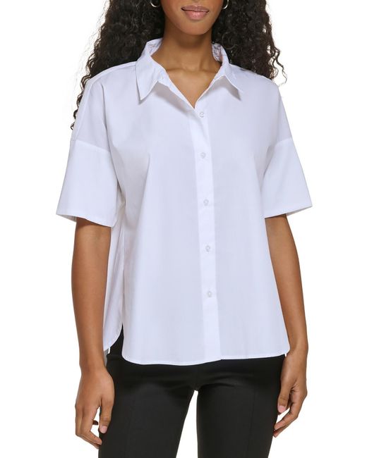 Calvin Klein White Short Sleeve Collared Button-down Top