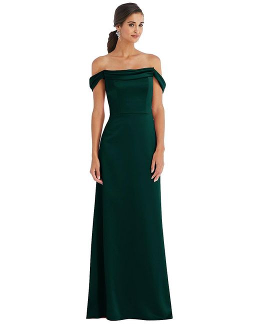 Dessy Collection Green Draped Pleat Off-the-shoulder Maxi Dress