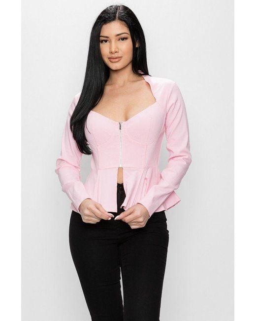 TRUEDAMES Black Long Sleeve Ruffle Zip-Up Jacket