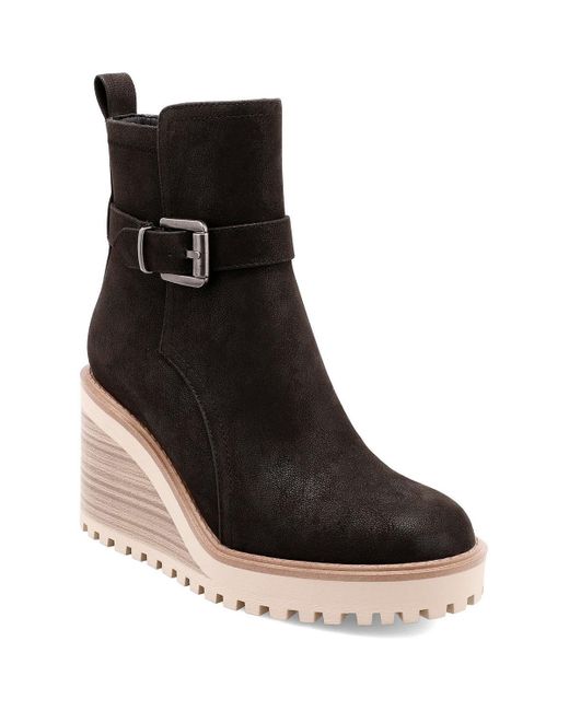 MIA Brown Cleste Buckle Manmade Wedge Boots