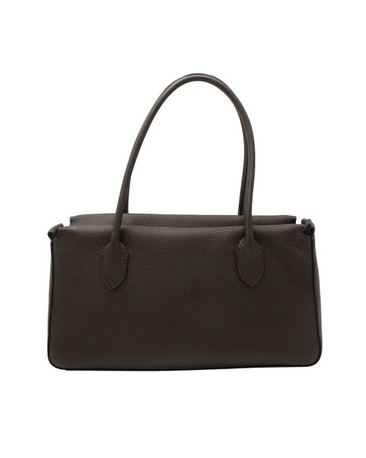 The Row Black E/w Top Handle Bag In Pebbled In Brown Leather
