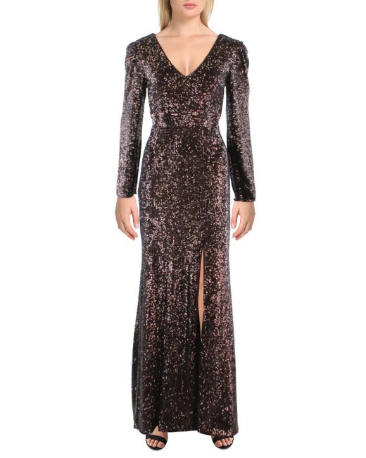 Xscape Brown Mesh Sequined Formal Dress