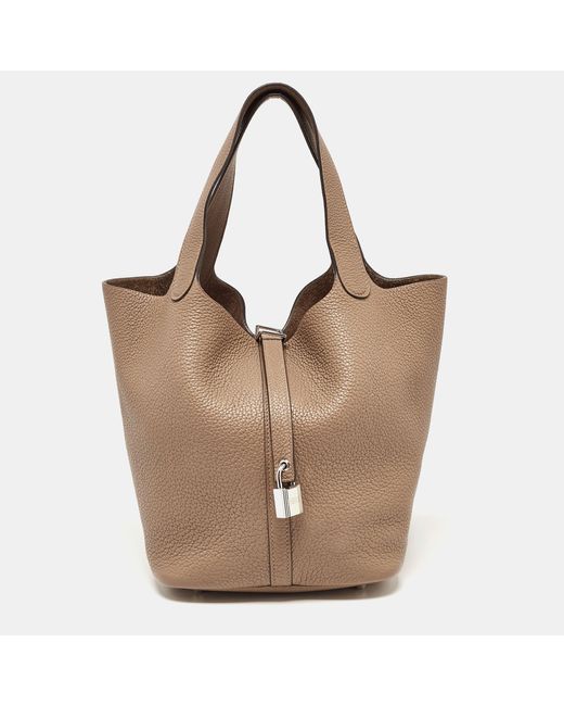 Hermès Brown Taupe Taurillon Clemence Leather Picotin Lock 22 Bag