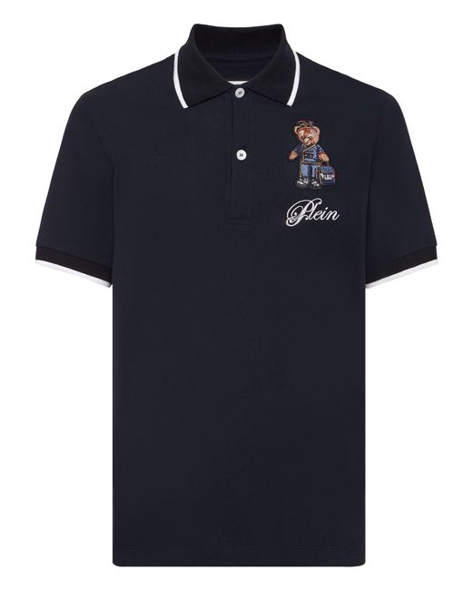 Philipp Plein Blue Polo Shirt Hotel Teddy Bear for men