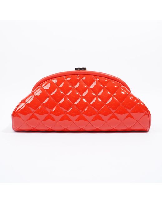 Chanel Red Timeless Clutch Patent Leather