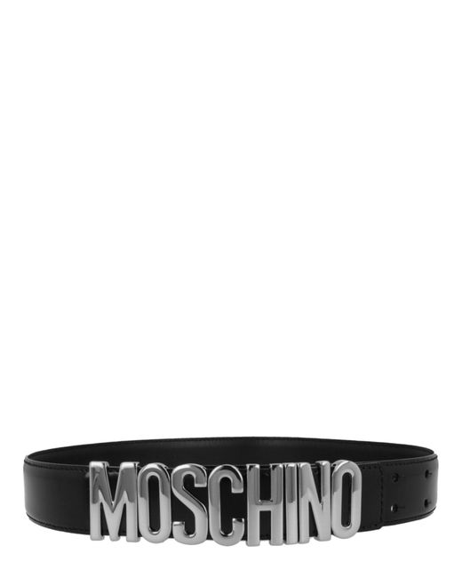 Moschino White Patent Leather Logo Lettering Belt