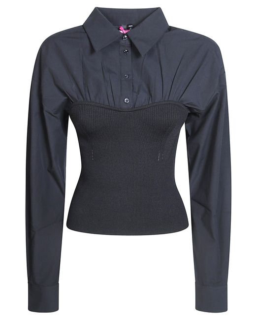 Pinko Blue Terlaner Technical Ribbed Midsection Top