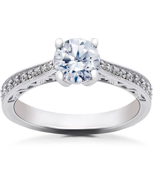 Pompeii3 Blue 5/8 Ct Lab Created Diamond Angelica Vintage Engagement Ring 14k White Gold